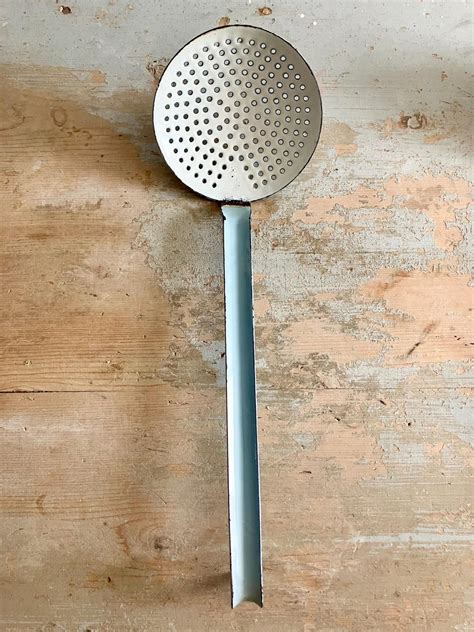 french ladle  holessieve large slotted spoon blue  white