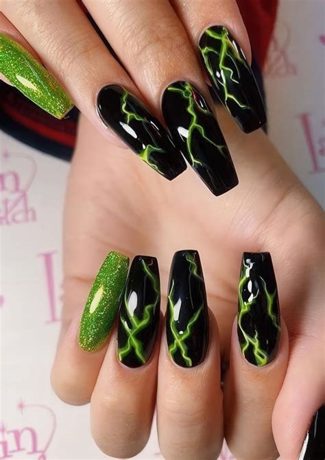 Neon Green And Black Nails