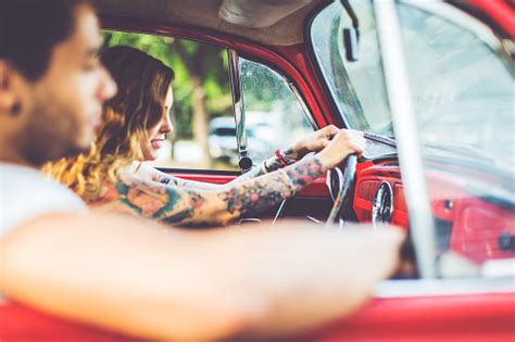 Woman Driving A Vintage Car Stock Photo - Download Image Now - iStock