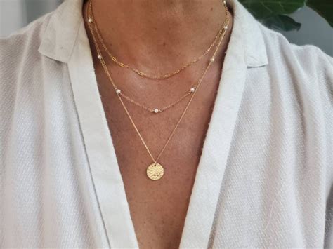 Dainty Layered Necklace Set, Set of 3, Gold, Silver, Pearl, Labradorite ...