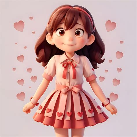 3d Chibi doll girl holding red ribbon vector illustration | Premium AI ...