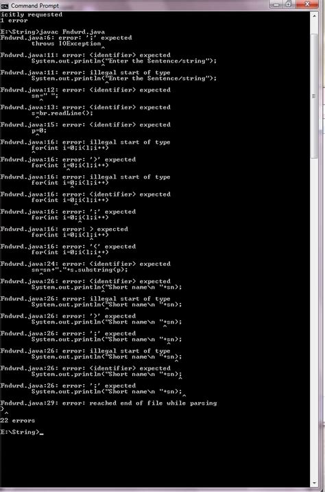 string     identifier expected error  java stack
