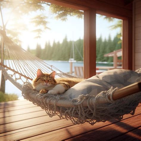 premium ai image cat sleep   hammock