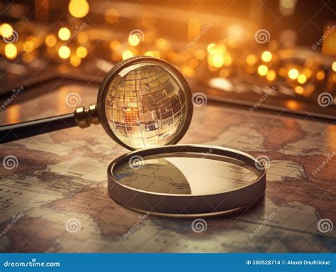 A Magnifying Glass and a Map of the World. the World through a ...