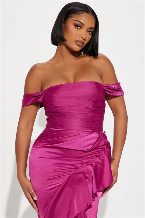 Kyla Satin Gown - Fuchsia | Fashion Nova