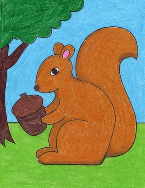 Easy How to Draw a Squirrel Tutorial and Squirrel Coloring Page