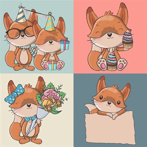 Premium Vector | Set of cute cartoon foxes