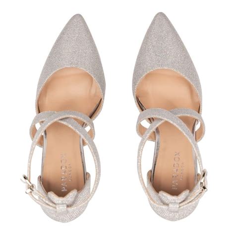Paradox London Reagan Silber Glitter Cross Strap Block Heel Gericht Schuh