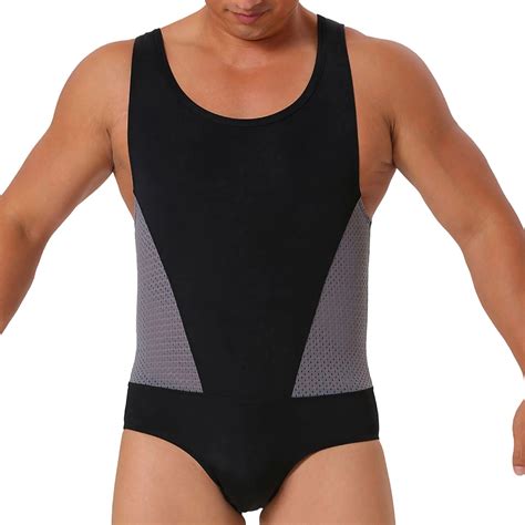 successthop Mens One Piece Swimsuit Mesh Nylon Beachwear Sleeveless