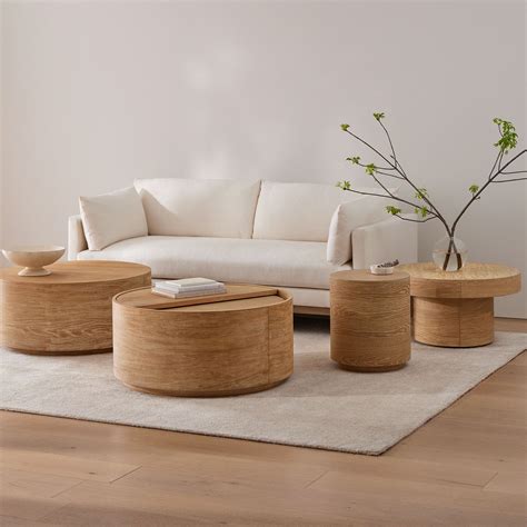 Volume Round Drum Coffee Table (36"–44") - Wood | Round drum coffee