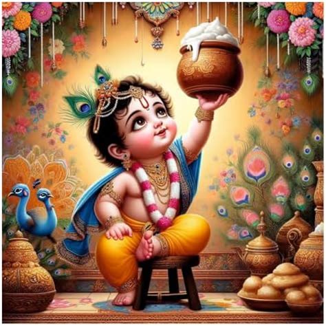 akki world lord krishna hand makhan matki wall poster  pooja room