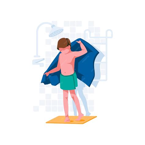 Premium Vector | Boy drying himself with towel after shower child
