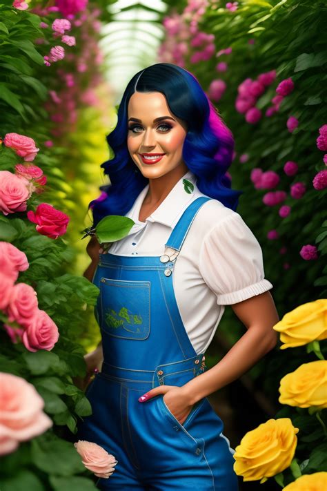Lexica - Portrait of a katy perry gardener wearing overalls inside a