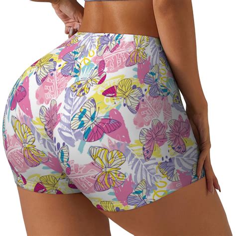 Cauagu hand drawn butterflies for Womens Workout Impact Shorts,Booty