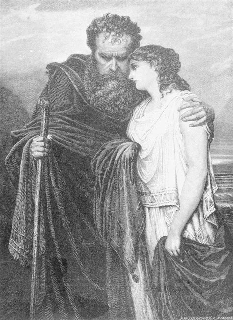 Drawing of Mythological Characters Oedipus and Antigone Embracing posters & prints by Corbis