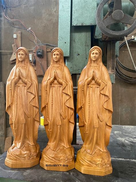 Handcrafted St Mary Statue, Wooden Our Lady of Grace Virgin Mary ...