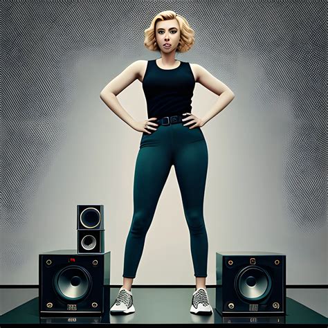 full body portrait of Scarlett Johansson wearing nike sneaker standing