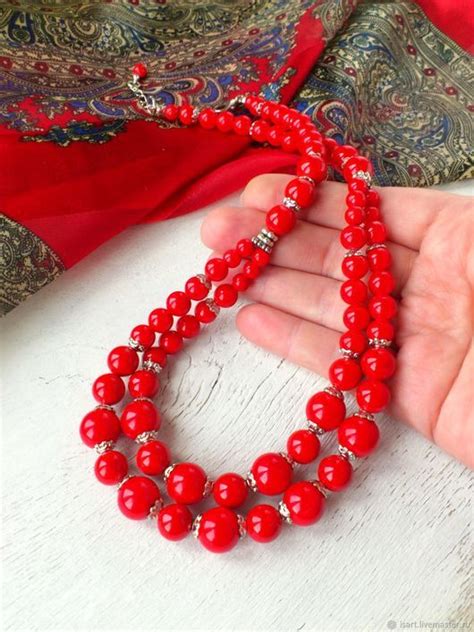 Колье из красных камней "Рябина" Красное колье из камней Красные бусы ...