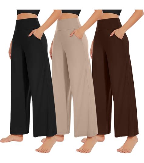 NEW YOUNG 3 Pack Women's Wide Leg Pants with Pockets High Waist Loose