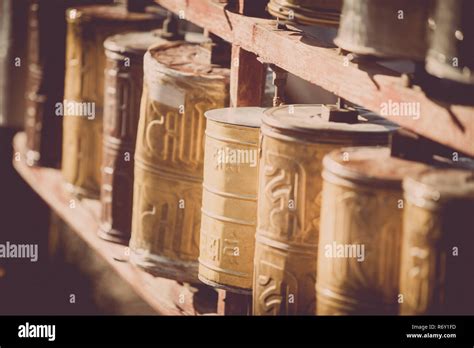 Buddhist prayer drums Stock Photo - Alamy