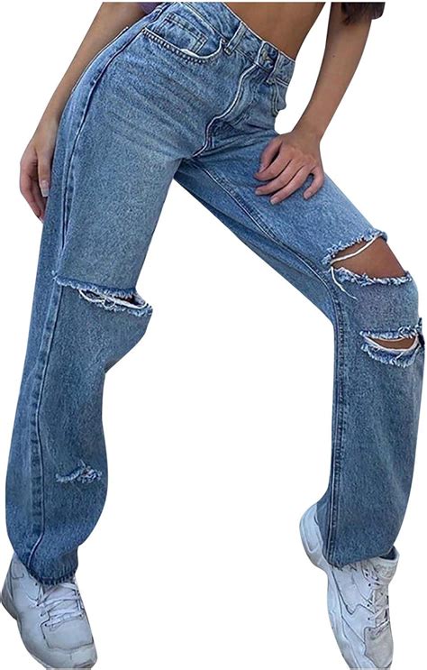 Baggy Jeans Women,Womens Y2K Baggy Jeans High Waist Wide Leg Ripped ...