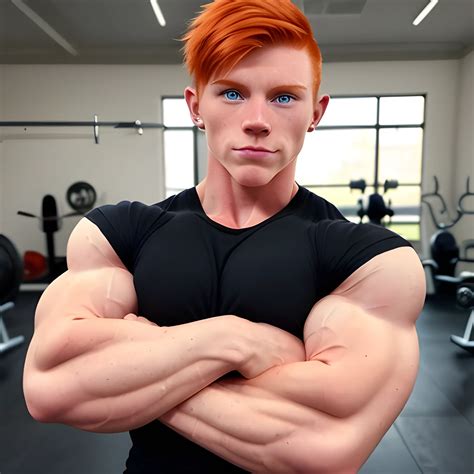 ginger, muscular, masculine facial features, no makeup, full body