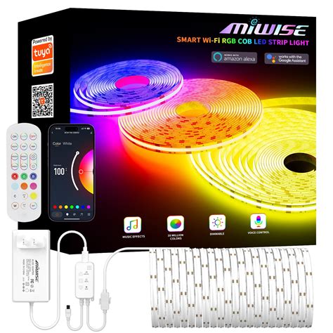 MIWISE RGB COB LED Strip Light 32.8ft/10m,Color Changing Dimmable Super