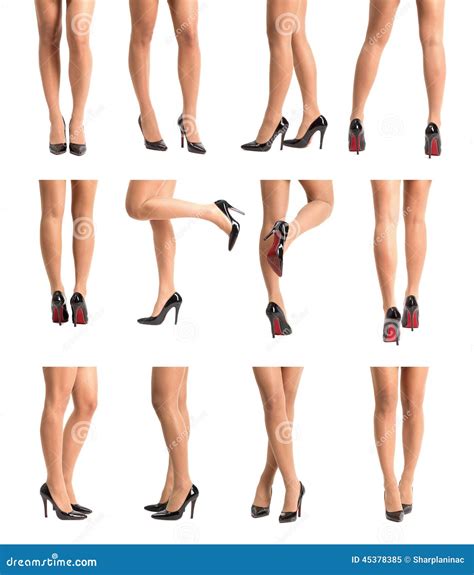 Set of Beautiful Fit Woman Legs in High Heels in Different Poses Stock
