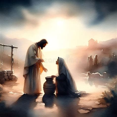 watercolor painting  jesus      samaritan woman