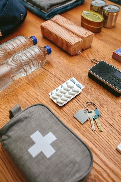 premium photo essential items prepared  emergency backpack