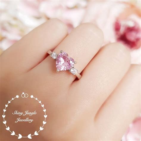 heart shaped pink diamond ring  stone vivid pink diamond simulant