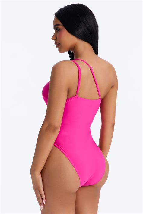 Amira One Shoulder 1 Piece Swimsuit - Fuchsia | Fashion Nova