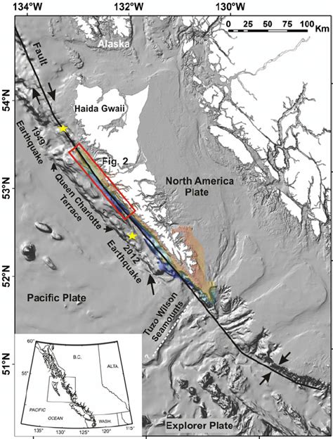 Map showing the location of the Queen Charlotte Fault Zone in the plate ...