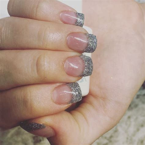 Silver glitter tip acrylics | Nails, Silver glitter, Glitter