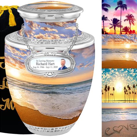 Personalized Medallion Peaceful Beach Cremation Urns for Adult Ashes