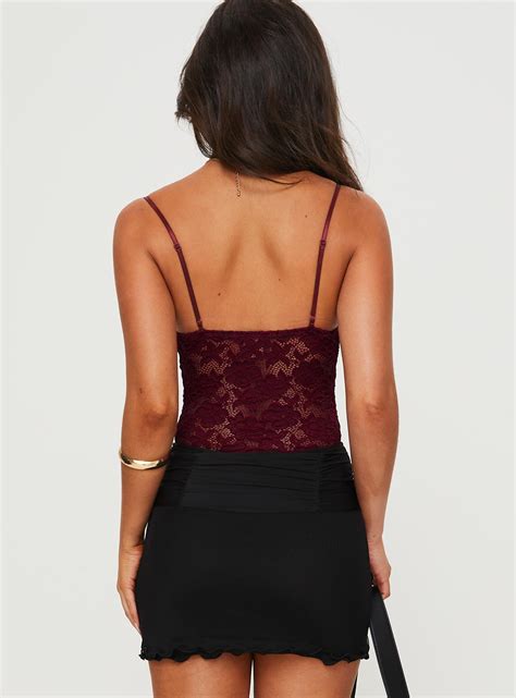 Pennard Lace Bodysuit Wine | Princess Polly