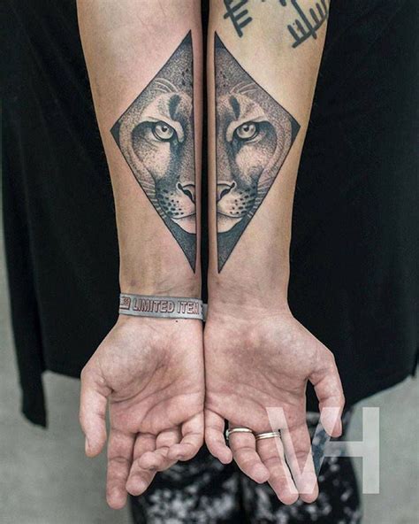 Split Animals Faces Tattoos Inked on Separate Sides