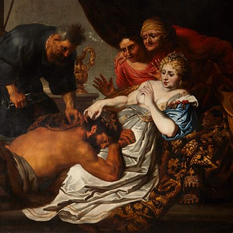 Anthony van Dyck - Large Antique Oil Painting of Samson and Delilah