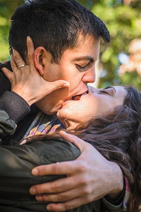 Close-up of French Kiss. Couple in Love Hugging and Kissing Stock Image ...