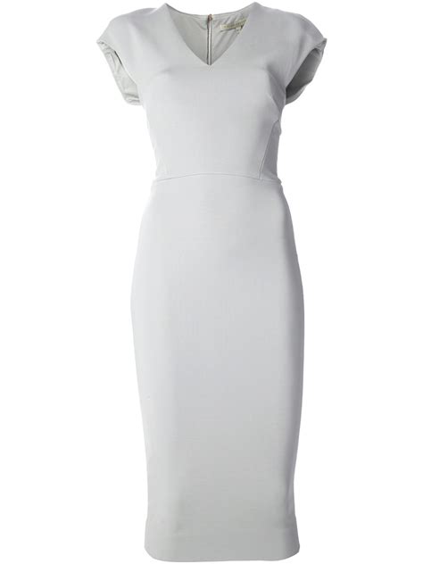 lyst victoria beckham fitted pencil dress  gray