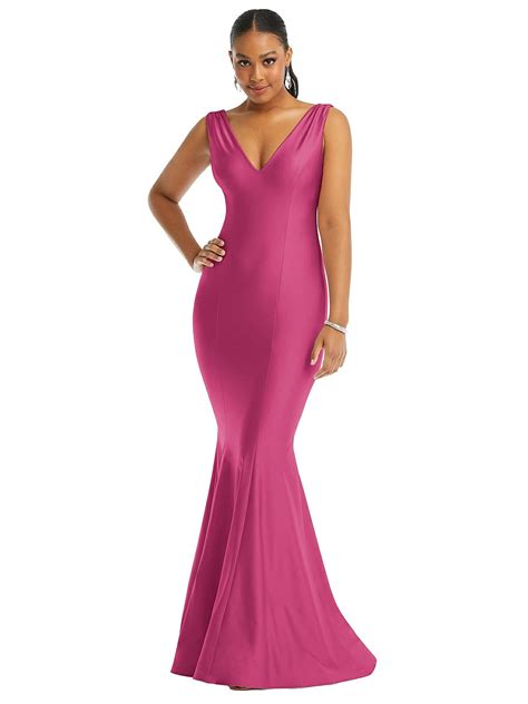 Shirred Shoulder Stretch Satin Mermaid Bridesmaid Dress With Slight