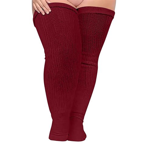 Charmgo Women Soild Plus Size Over Knee Cotton Socks Extra Long Thick