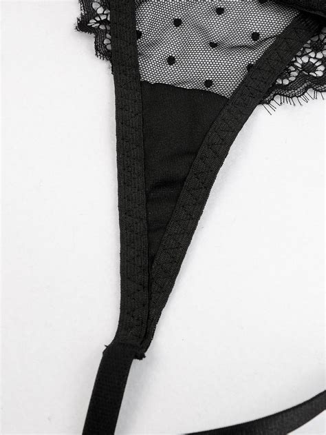Bow Front Eyelash Lace Dobby Mesh Panel Underwire Lingerie Set | SHEIN UK
