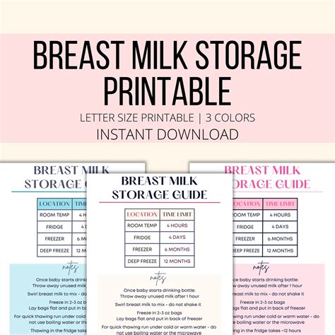 Breast Milk Storage Printable, Breast Milk Guidelines PDF, Baby Milk