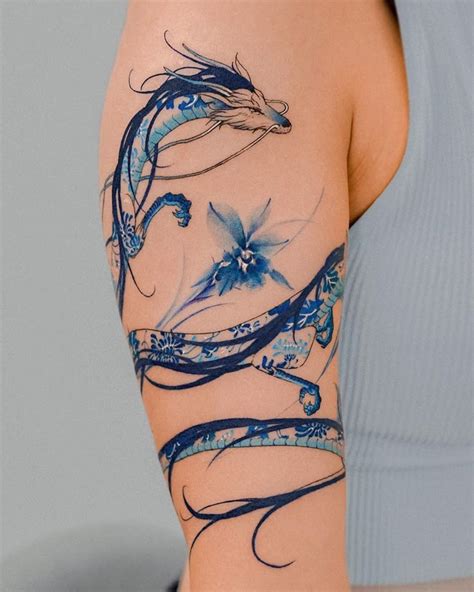 porcelain haku  blue irises tattoo design