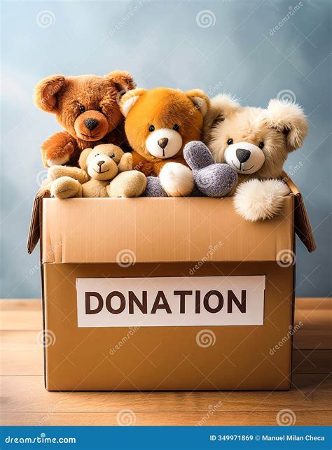 Heartwarming Scene of a Donation Box Filled with Various Teddy Bears