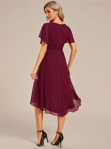 Graceful Short Sleeves Chiffon A-Line Knee-Length Wedding Guest Dress