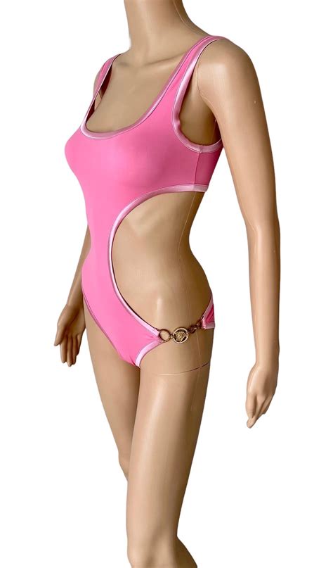 Versace S/S 2005 Cutout Crystal Embellished Logo One-Piece Swimwear