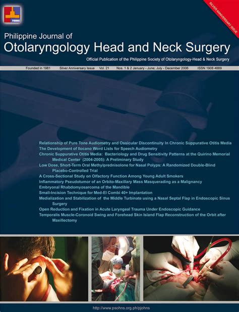 Vol. 21 No. 1-2 (2006): Philippine Journal of Otolaryngology-Head and