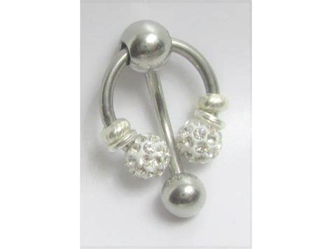 clitoral clitorial clit hood bar vch vertical double crystal gem balls